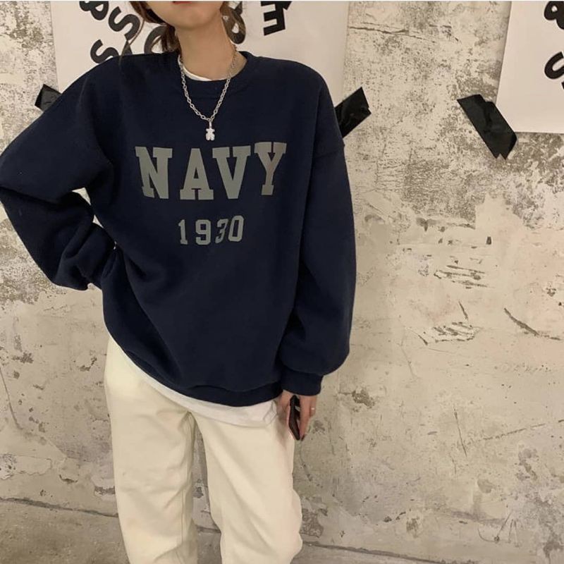 SWEATER WANITA - NAVY 1930 SWEATER - ATASAN WANITA - SWEATER FLEECE - PAKAIAN TERLARIS - KOREAN STYLE