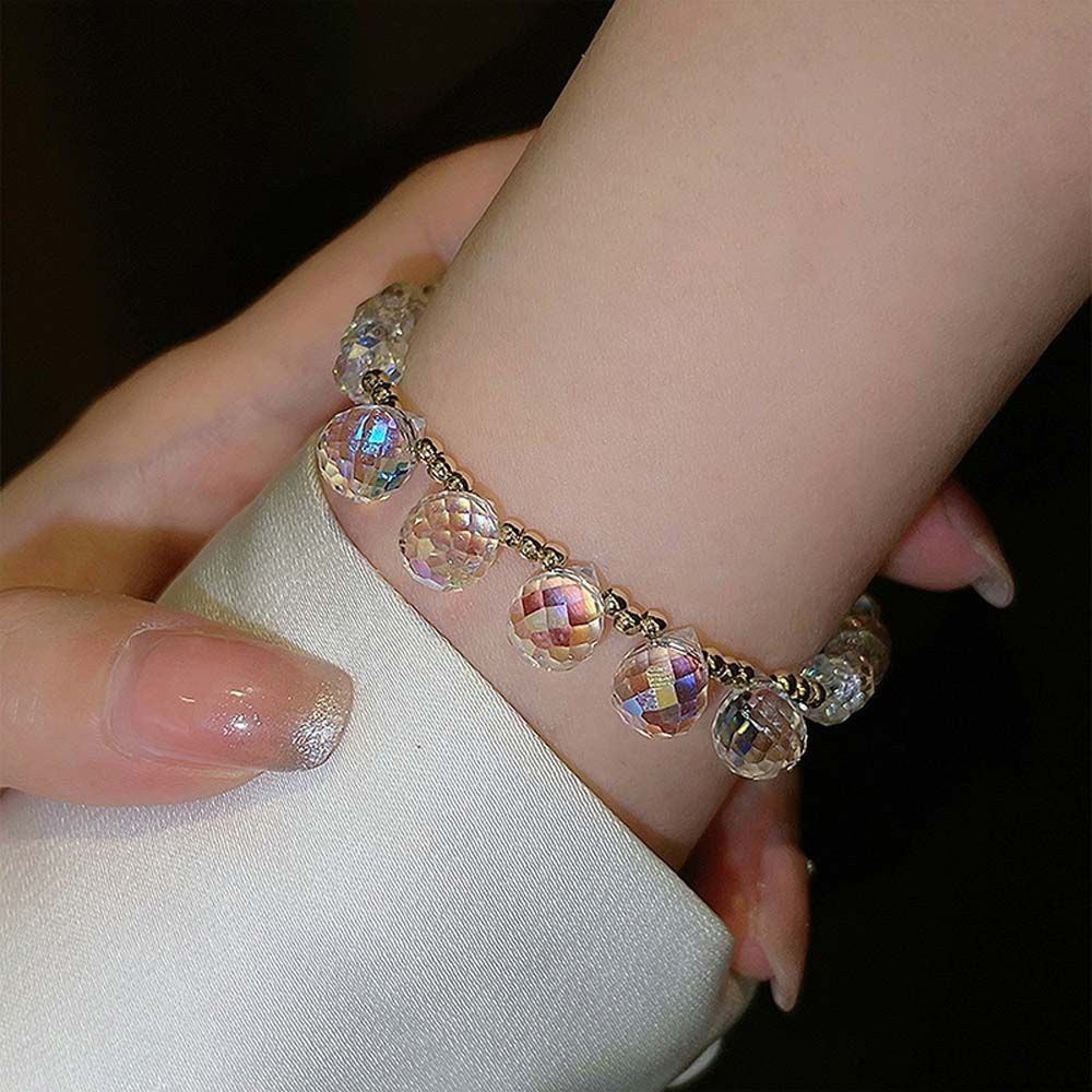 Needway  Shiny Korean Style Bangles Elegant Fashion Jewelry Women Bracelets Charm Sweet Pull-out Temperament Girl Adjustable Crystal Beads/Multicolor