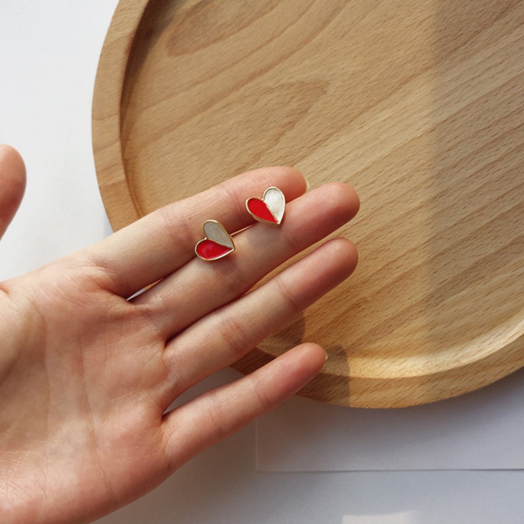 Anting wanita love panjang merah korean style-4