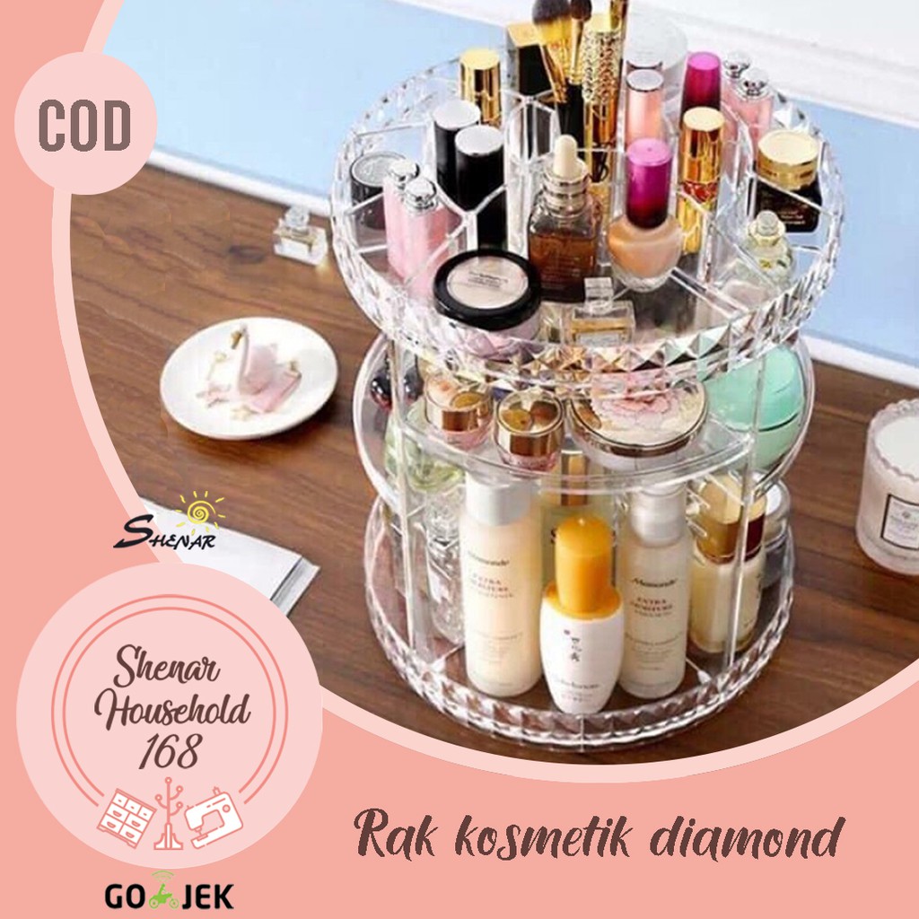 Rak Kosmetik 360 Derajat &quot;MOTIF DIAMOND&quot; /Tempat make up/ Rak/Kosmetik/Rak kosmetik putar , SHENAR