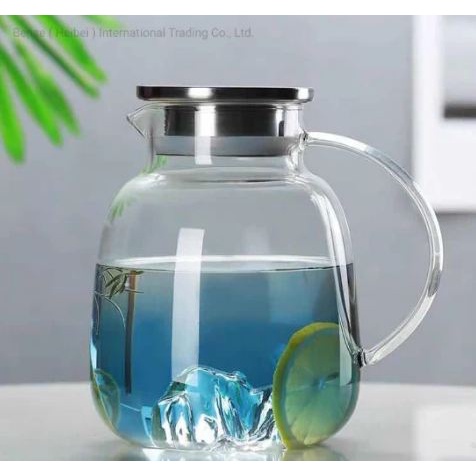 Pitcher Kaca Teko Kaca Tahan Panas Borosilicate Glass Tahan Panas Dan Dingin Desain Unik Kapasitas Besar 1.8 Liter Untuk Jus Es Teh Sirup