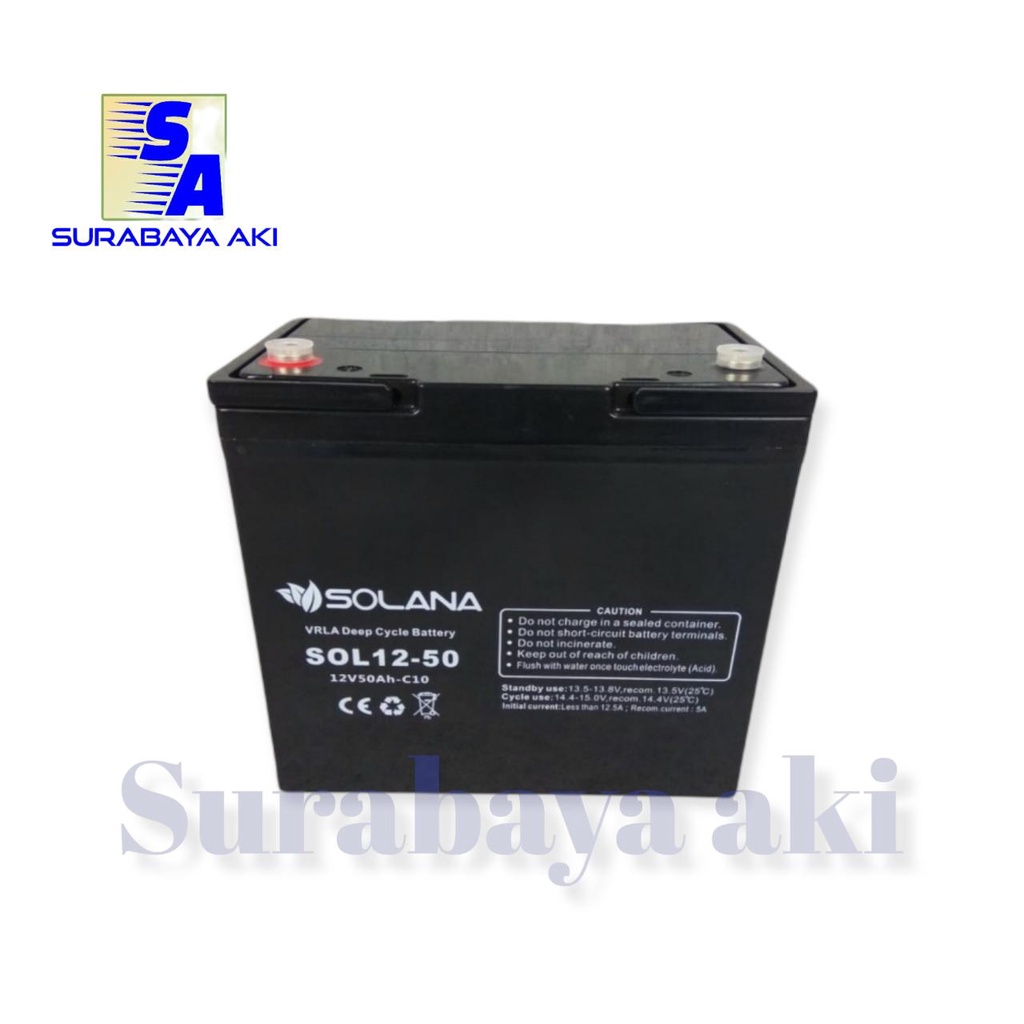 Aki baterai solana vrla deep cycle 12v 12 v 50ah 50AH AKI SOLAR PANEL AKI UPS KWALITAS PREMIUM