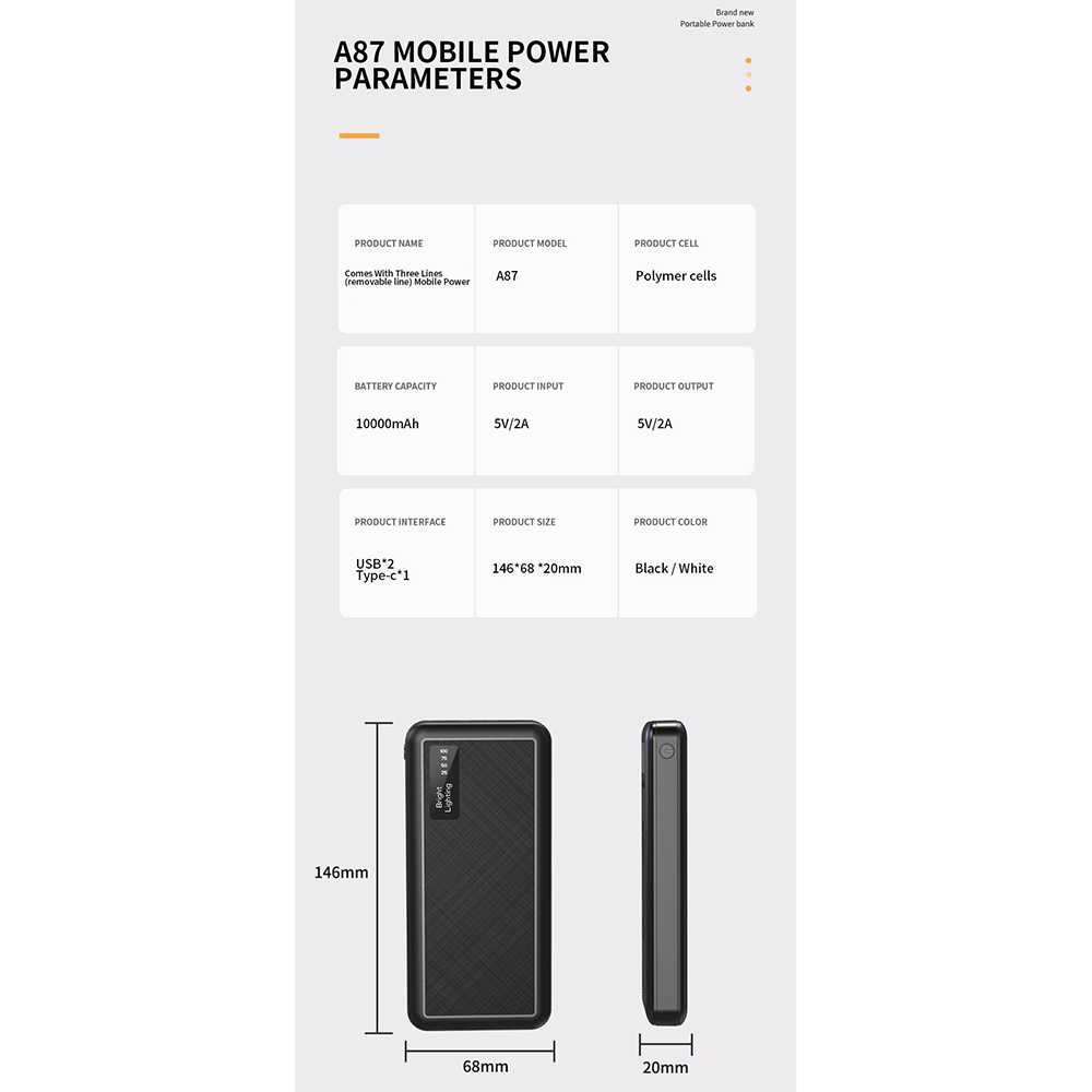 PINZHENG Power Bank 3 Port 20000mAh Type C MicroUSB Lightning HP PINZHENG 20000mAh Power Bank For Phone iPhone Xiaomi Powerbank External Spare Battery External Batteries Portable Charger LED