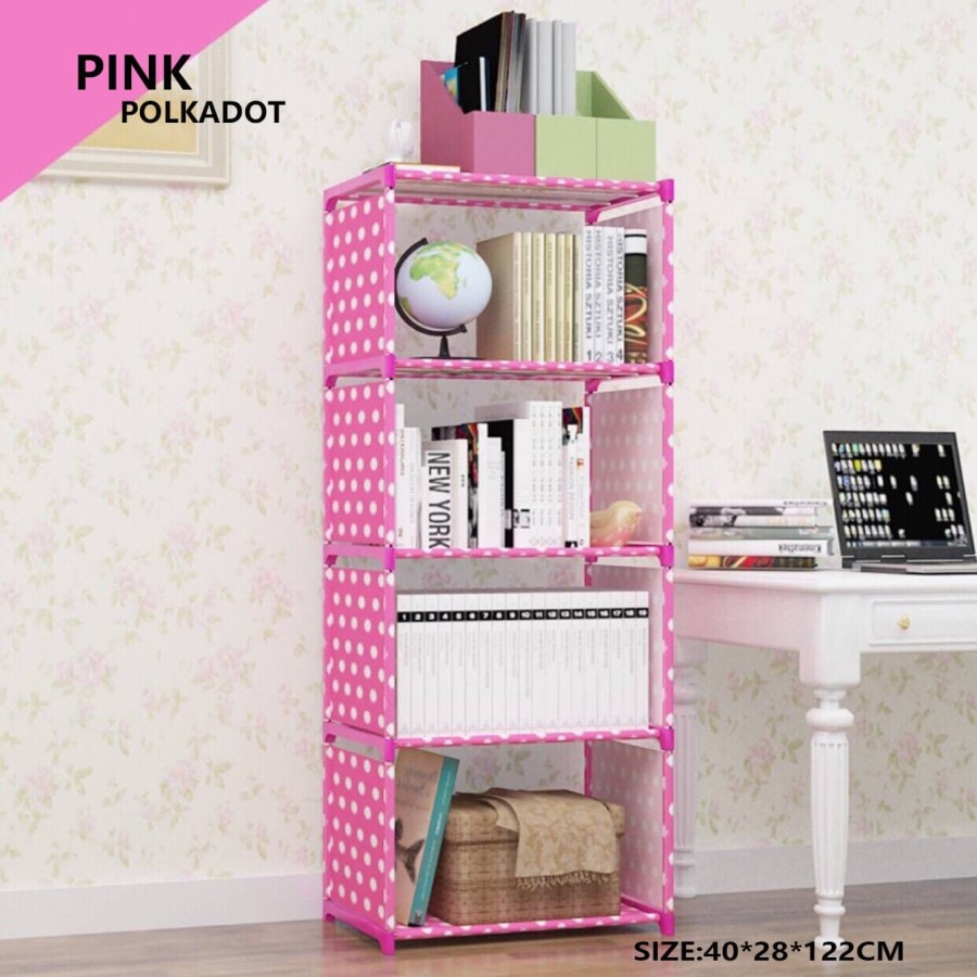 Rak Lemari Buku 4 Susun Tumpuk 5 Tingkat Baju Tas Sepatu Book Cabinet Rack Bookshelf