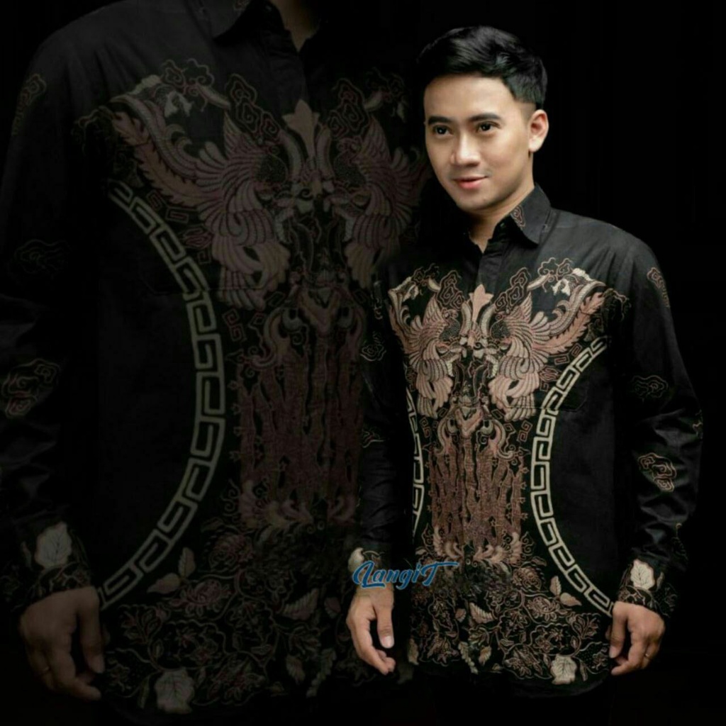 Kemeja Batik Pria Lengan Panjang Couple Batik Ayah Anak laki-laki Warna Hitam Motif Kluwung