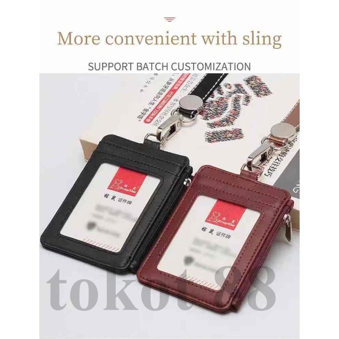 

((COD)) Name Tag ID Card Holder PU Leather Lanyard wallet Multicolor PROMOKode 2151