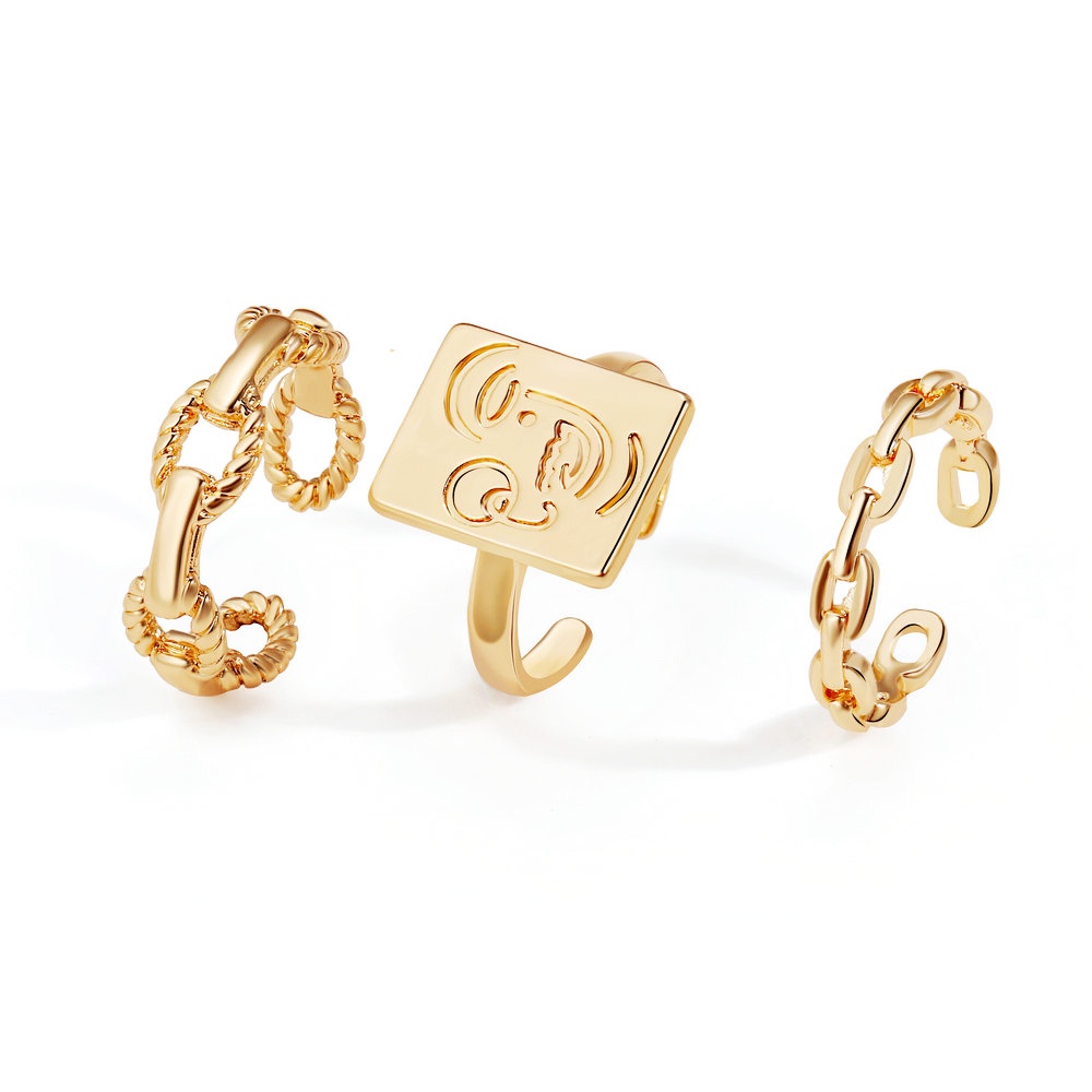 3PCS/Set Vintage Golden Smiley Face Twist Woven Ring European Gourmet Ring