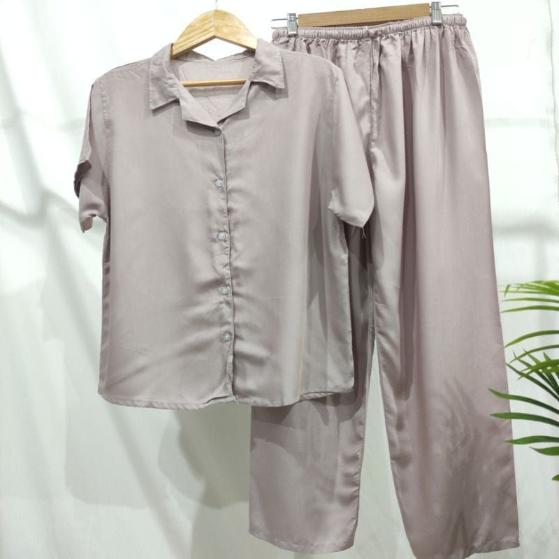PIYAMA KANCING POLOS | PIYAMA RAYON POLOS-KCPD HAZELNUT