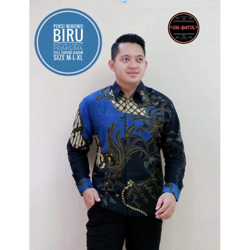 Batik Pria PEKSI WIBOWO BIRU Full Furing Katun Halus Size M-XXL High Quaity