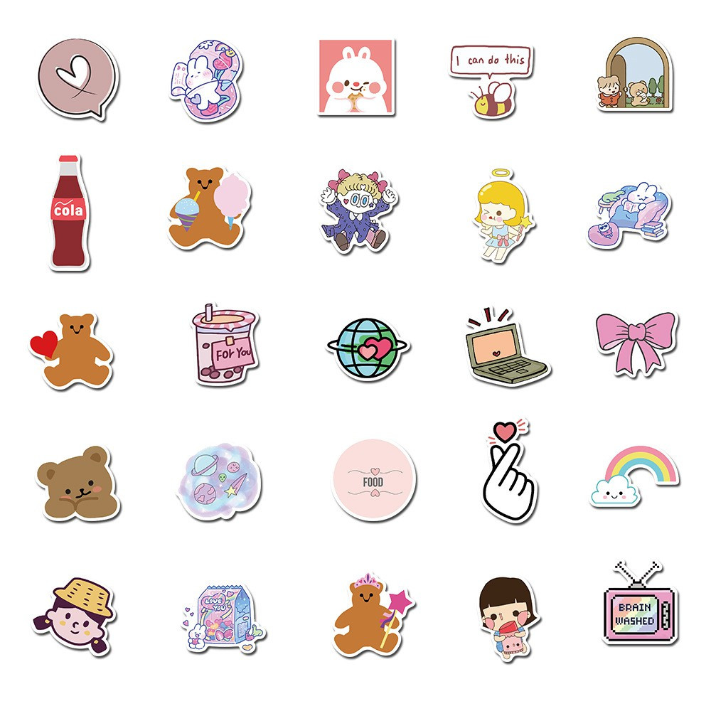 【TERSEDIA &amp; COD】50 Pcs Stiker Vsco Girl Bear Bahan Vinyl Untuk Alat Tulis Scrapbooking