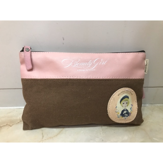 

LANGUO BROWN AND PINK PENCIL POUCH BRAND NEW