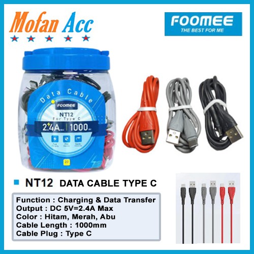 Kabel TYPE C FOOMEE NT12 100cm Data Cable Charger Casan Android TipeC Tipe TypeC Fast Charging 2.4A