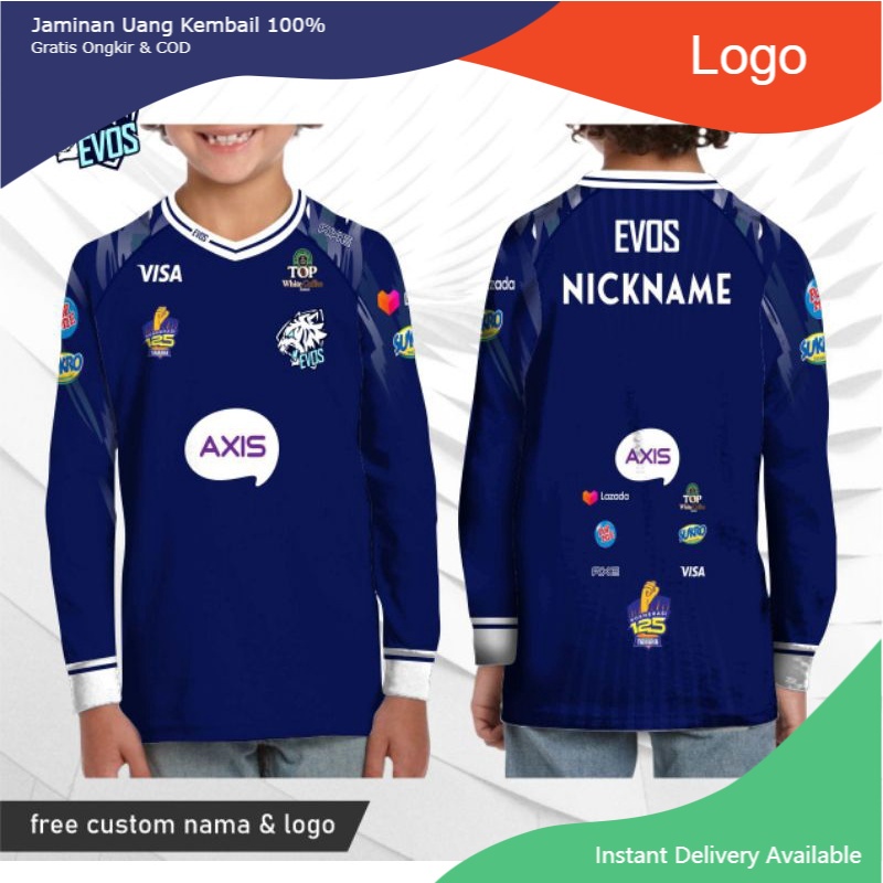 Baju EVOS E SPORT ANAK Lengan Panjang Game Online FF/PUBG/ML ANAK