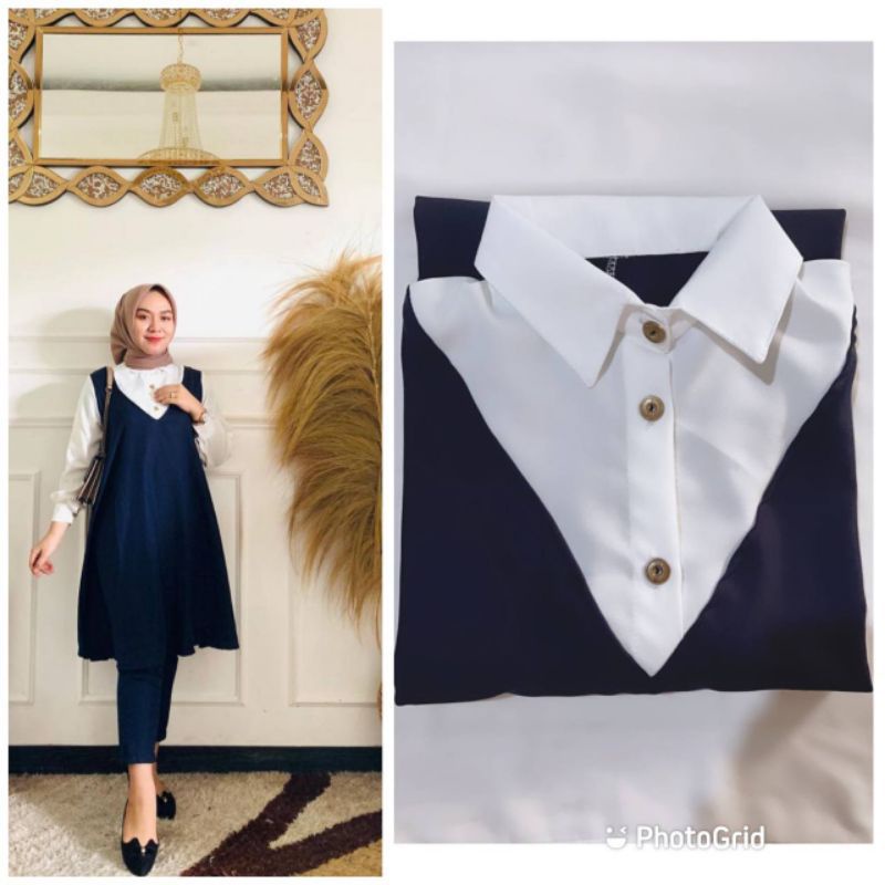 SISY ONE SET || SETELAN TUNIK WANITA || ONE SET DAILY SET BAJU WANITA ATASAN WANITA CELANA WANITA-Navy
