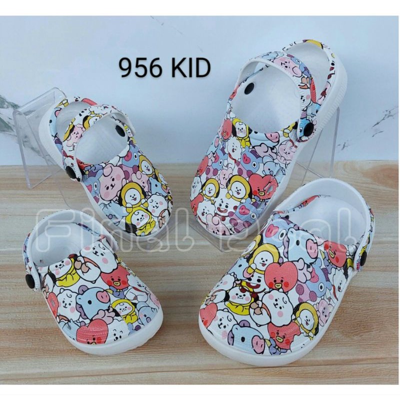 30-35 Sandal Kodok Anak Motif Printing, Sendal Karet Anak Model Crocs BTS Anti Slip, Sandal Jelly