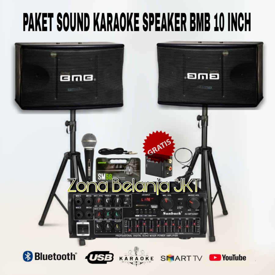 PAKET KARAOKE SOUND SYSTEM BMB SPEAKER 10 INCH AMPLI USB BLUETOOTH MIC ORIGINAL ( B-1 )