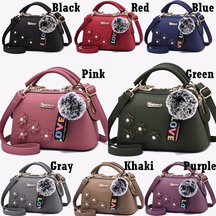 DOCTOR BAG GD3384 TAS JINJING MOTIF BUNGA FLOWER GANTUNGAN LOVE POMPOM