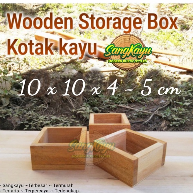 Wooden storage box 10x10 cm kotak kayu kotak tempat penyimpanan