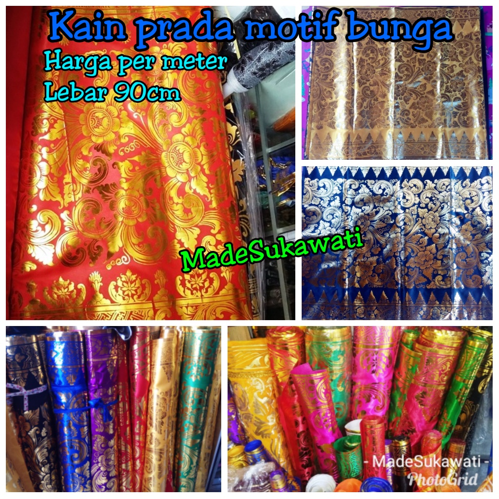 Kain prada Bali motif daun bunga emas gold dekorasi bali harga per meter