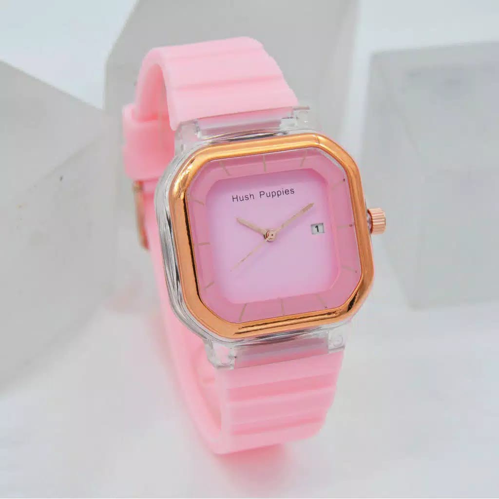 Jam Tangan Wanita Strap Rubber Hush Puppies Tanggal Aktif Case Kotak HP-70