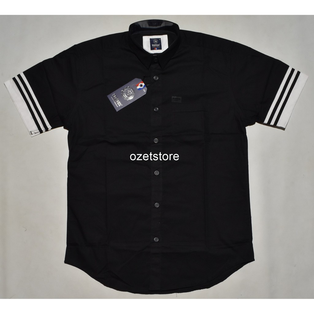 SCOTCH & CO Kemeja Pria Casual Lengan Pendek Hitam Motif Modern Fit BZ07 ORIGINAL