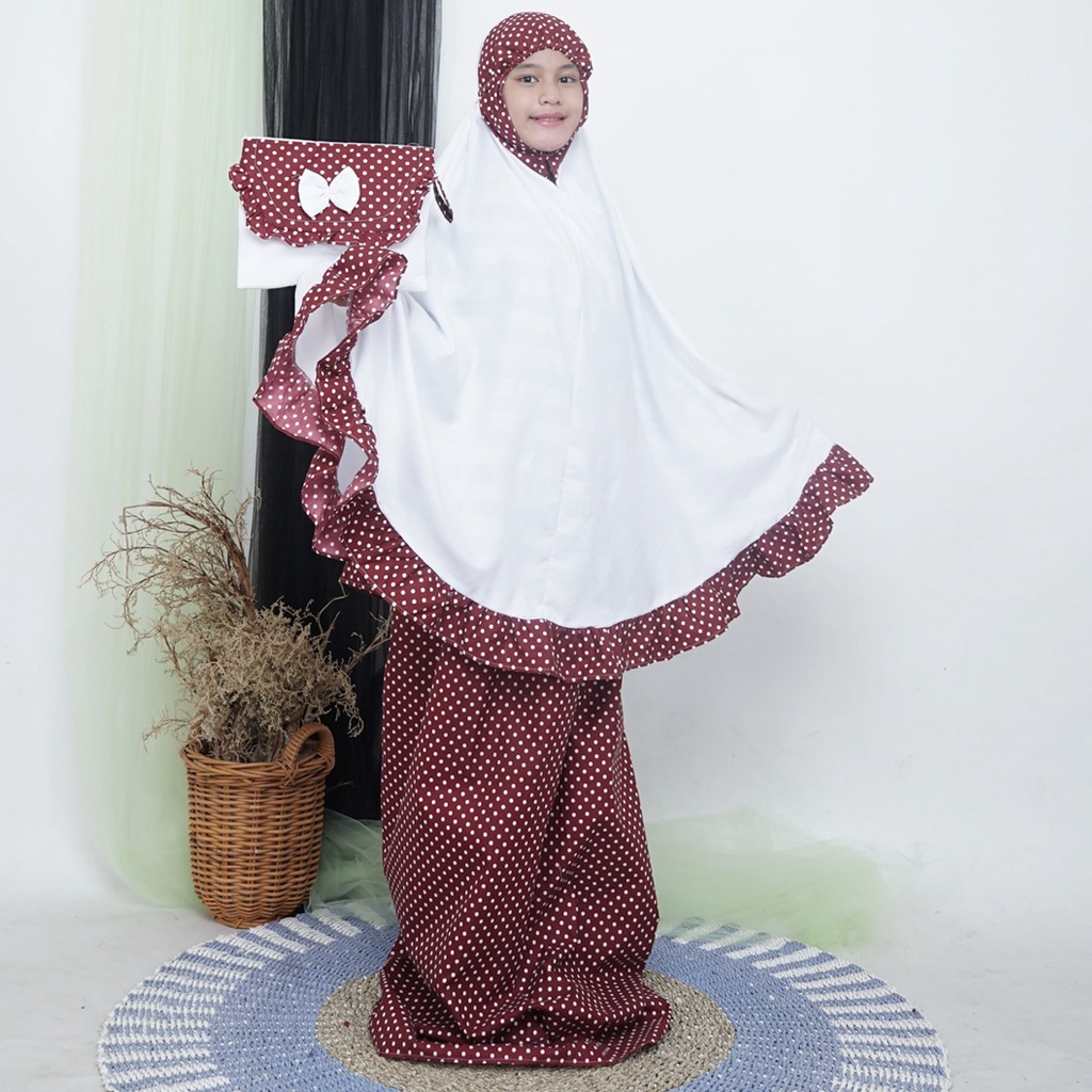Mukena Santri Polkadot Bahan Katun Premium/Best Seller/Alesya