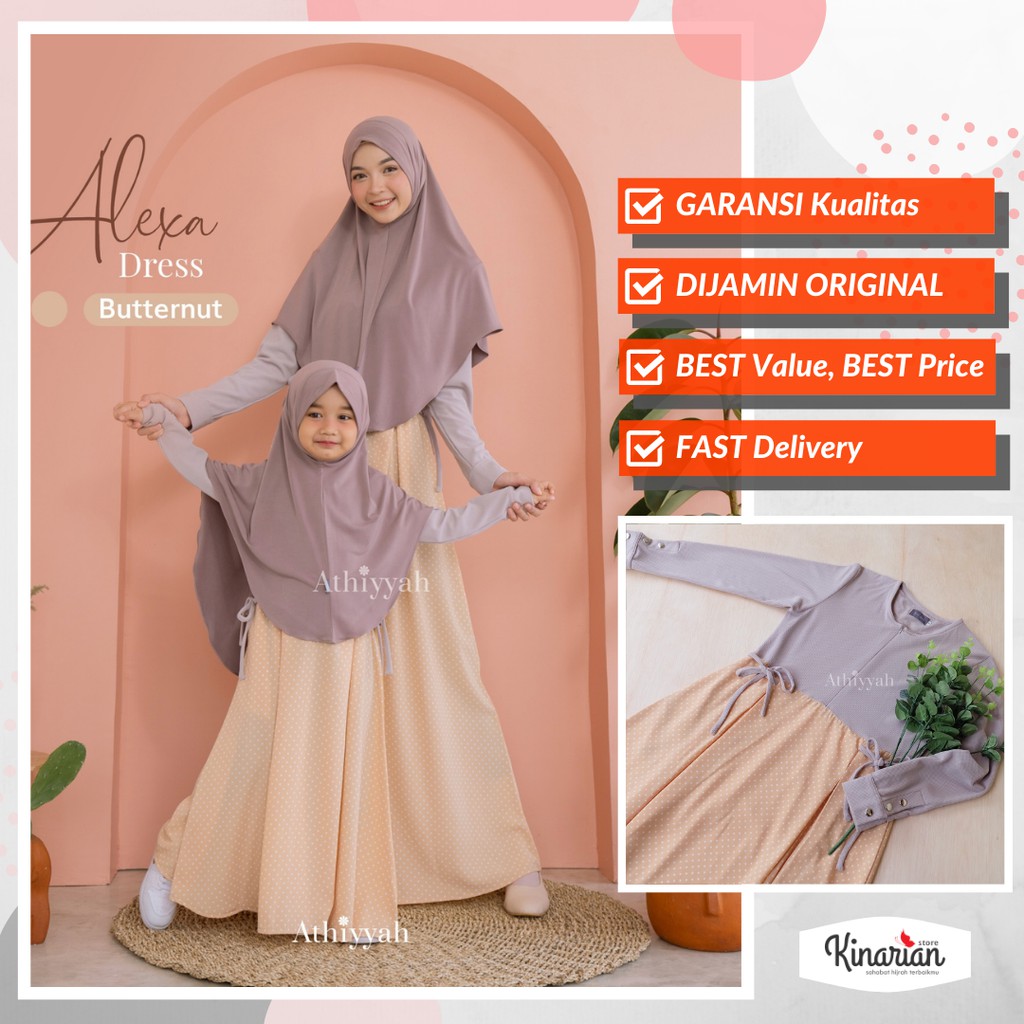 ALEXA dress Mom & Kids by Athiyyah - Gamis Couple motif Polkadot bahan UNQL Knit