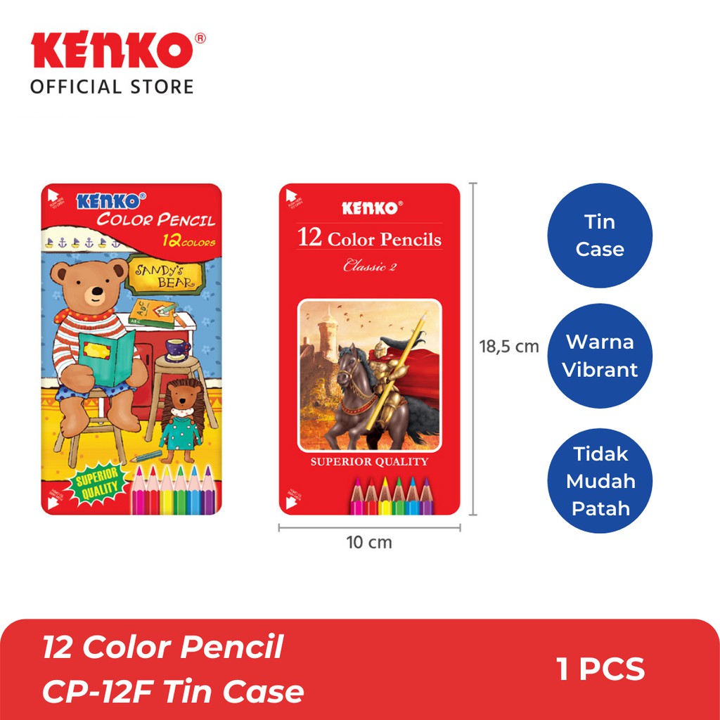 

KENKO 12 COLOR PENCIL / Pensil Warna CP-12 Tin Case Classic/Fancy