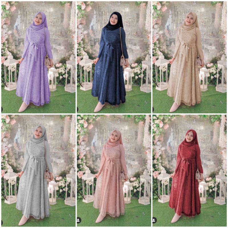 ELDE 12 ORI Maxi jelita dress mostcrepe Mix brukat TILE KELILING mutiara GAMIS / COUPLE JELITA-1