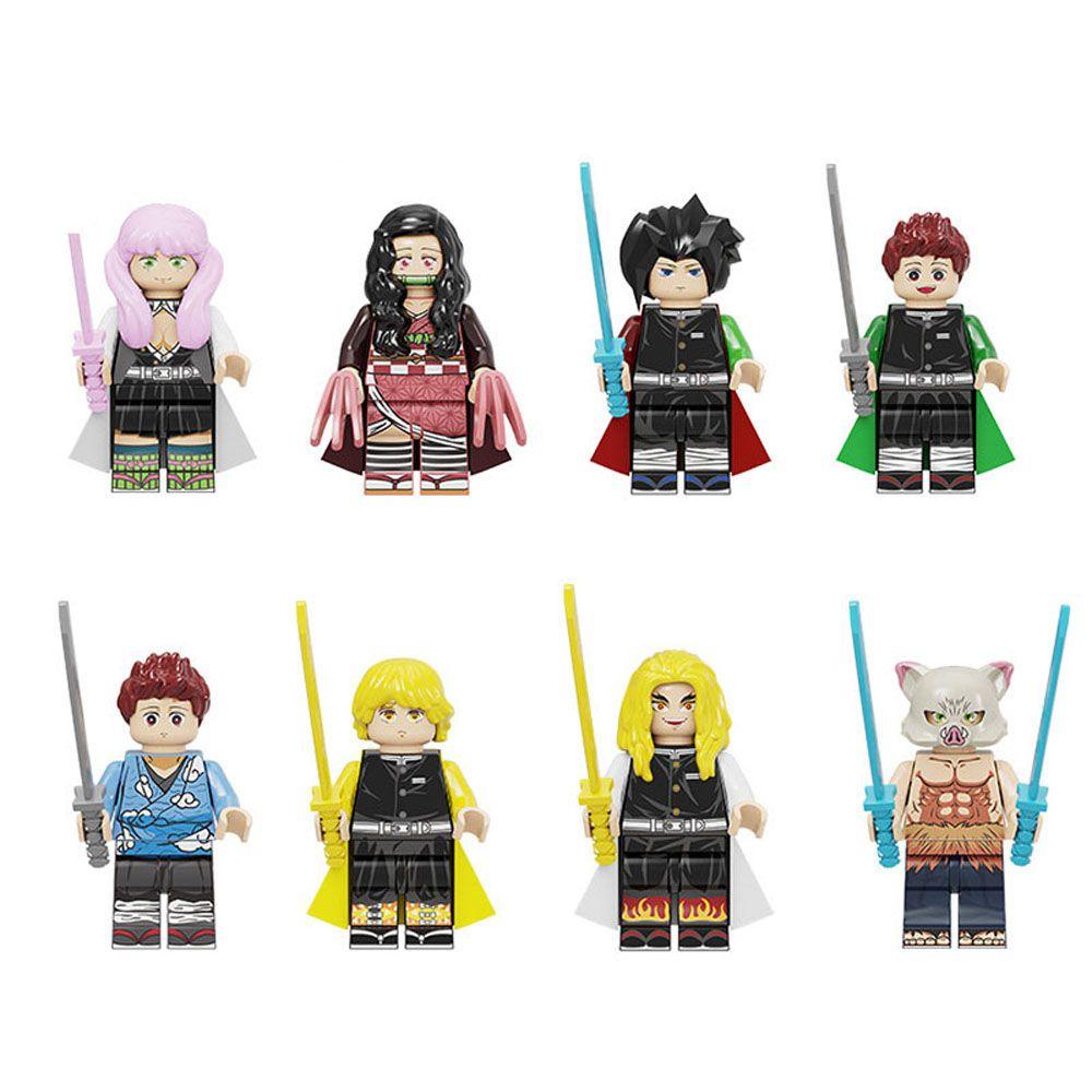 Quinton Demon Slayer Blok DIY Plastik 8pcs /set Tanjirou Anime Kartun Model Kecil Demon Slayer Mini Blok Blok Bangunan