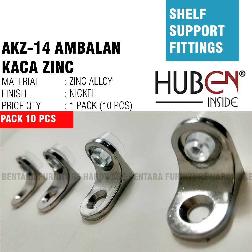 10 x HUBEN AKZ-14 AMBALAN KACA ZINC Penopang Ambalan Kop Kaca Plat Tebal - High Quality Shelf Support