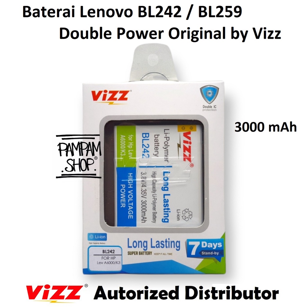 Baterai Vizz Double Power Original Handphone Lenovo BL242 A6000+ A6010 A6600+ Plus Batre Batrai Battery HP Ori