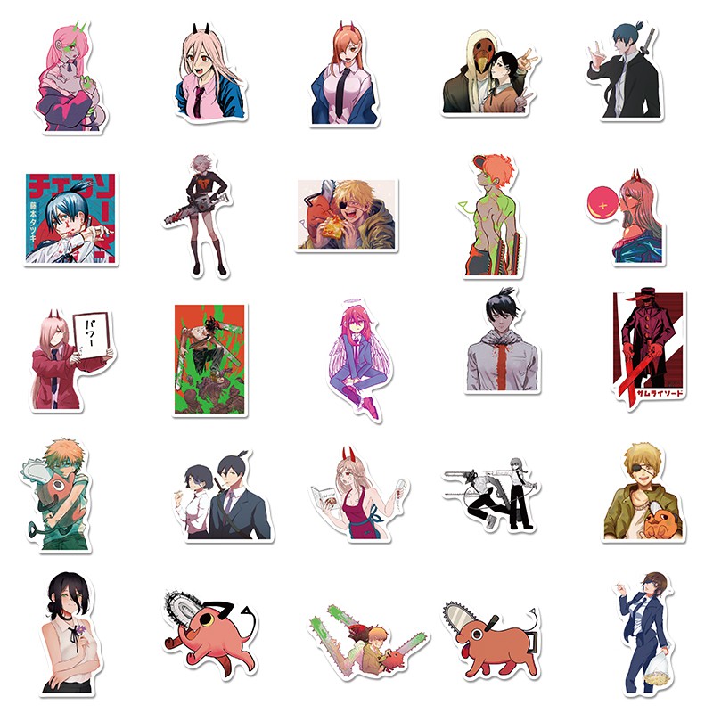 50pcs Stiker Desain Kartun Anime Jepang Chainsaw Man Tahan Air Untuk Dekorasi Laptop Skateboard Gitar