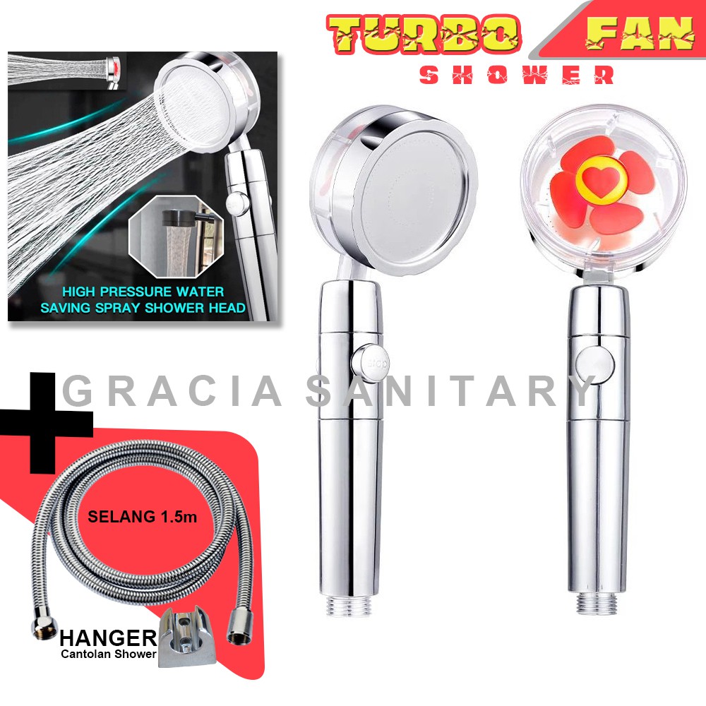 Shower Turbo Head Water Saving High-Pressure Rainfall Propeller ABS Jet Shower Head 360 Rotation Toilet Bathroom Accessories Shower Pancuran Air Kencang / Hand Shower Tiang Stainless / Shower Kipas Pancuran Air Deras