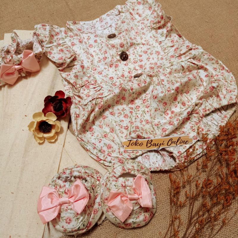 Baju jumper 0 6 bulan bando lucu bestseller anak bayi cewek perempuan murah-Kayra cream