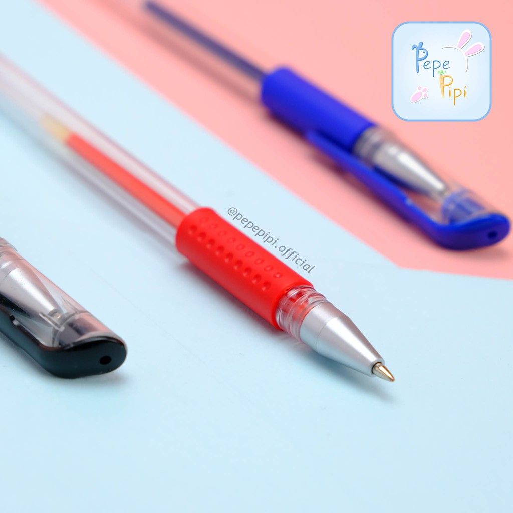 4 &amp; 12 pcs Pena Gel Mimi, Hitam Merah Biru Standar - Pulpen Pen Bolpen Gelpen Murah 0,5 mm