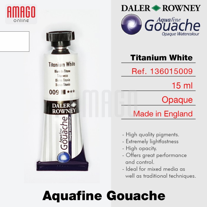 

DALER-ROWNEY Aquafine Gouache Opaque Watercolour 15 ml - Cat Air Lukis - Titanium White - 136015009