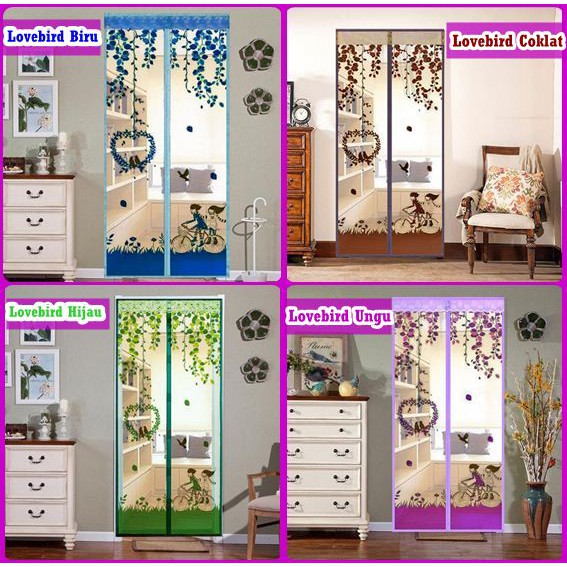 Tirai  Magnet Anti Nyamuk Motif Lovebird Pasang Di  Pintu  