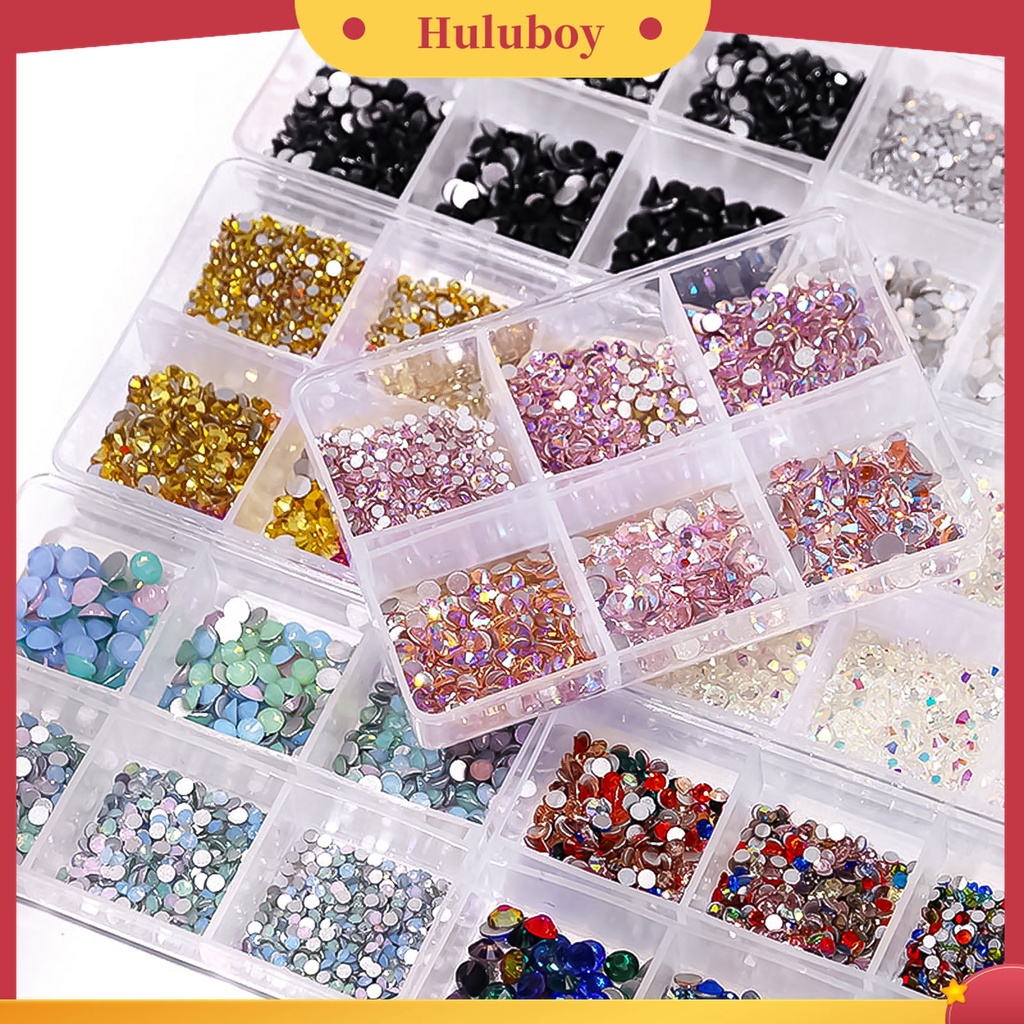 Huluboy Huluboy♡ 6 Grid / Box Berlian Imitasi Glitter AB Aneka Bentuk Multifungsi Untuk Dekorasi Nail Art