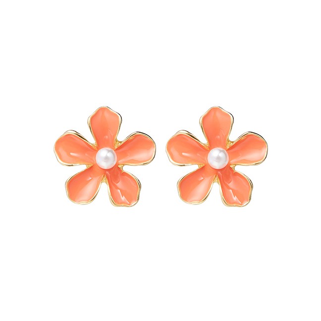 LRC Anting Tusuk Fashion Light Pink Drop Oil Floral S925 Silver Needle Earrings F6932X