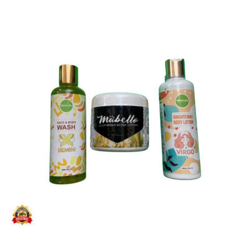 MABELLO Paket Hemat lulur bedda lotong, sabun cair, hand and body memudarkan bekas luka Halal BPOM O