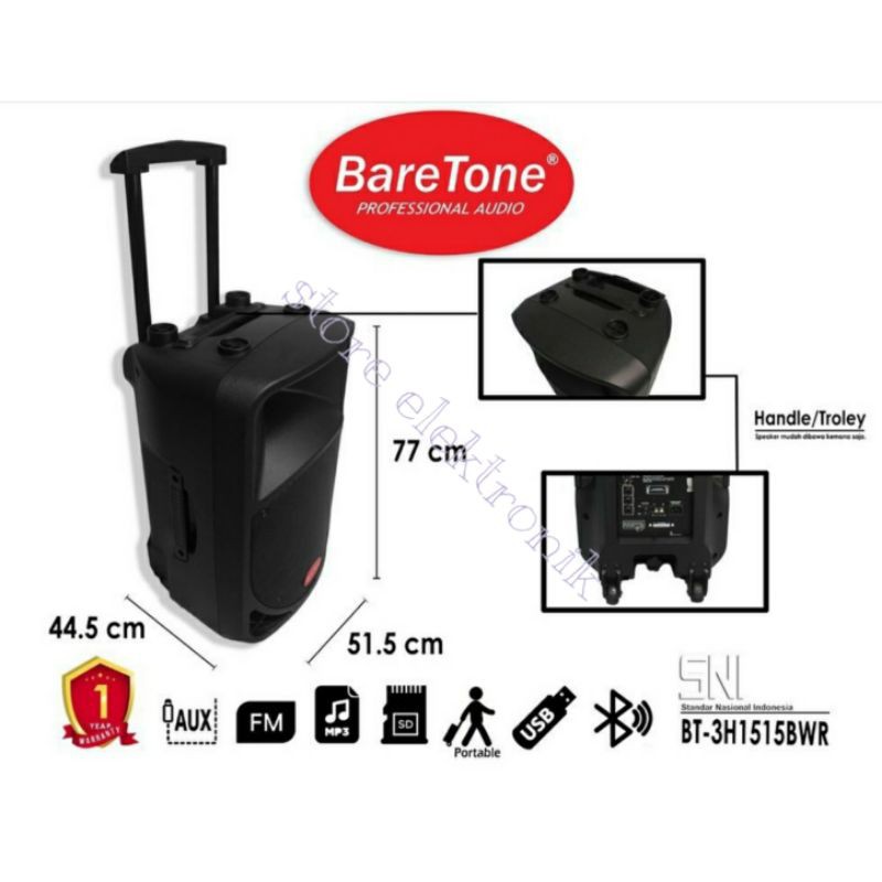 Speaker Baretone BT-3H 1515 BWR Speaker Portable 15 Inch Mic Wireless 2 Handheld