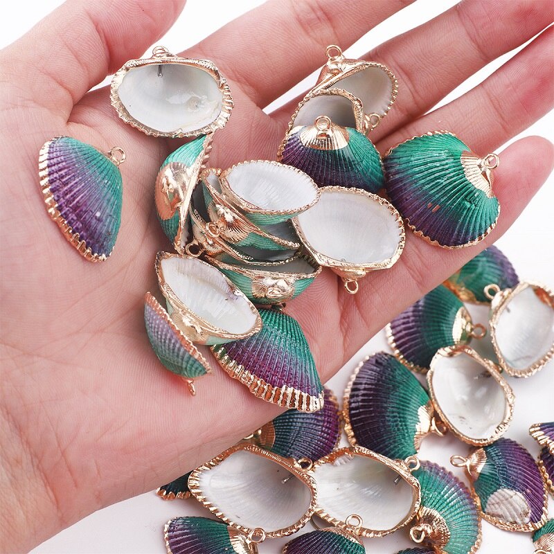 2 pcs/lot Disepuh Threaded Kerang Untuk Membuat Perhiasan DIY Fashion Kalung Gelang Temuan Buatan Tangan Liontin