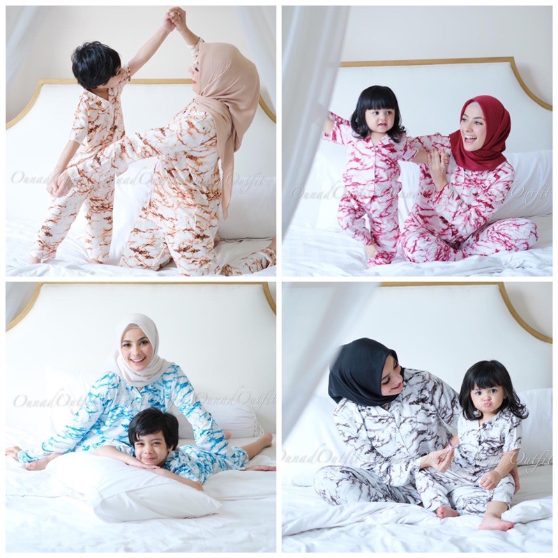 Ounadoutfit oneset piyama marble dewasa wanita busui nyaman / baju tidur muslimah / piyama wanita motif / outfit tiedye wanita