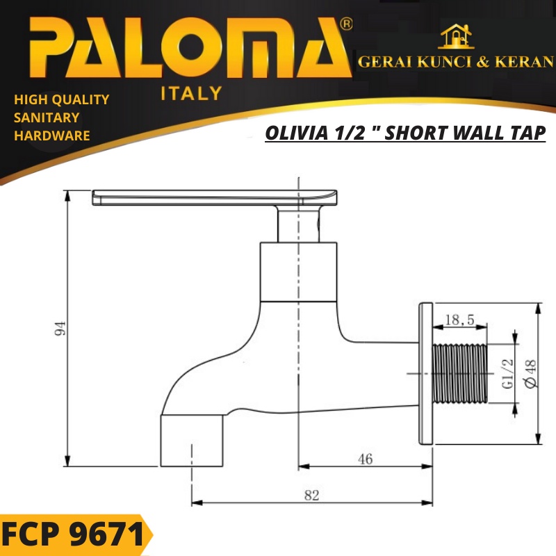 PALOMA FCP 9671 Keran Taman Bak Mandi Cuci Dinding Tembok Kran Air HITAM BLACK MATTE