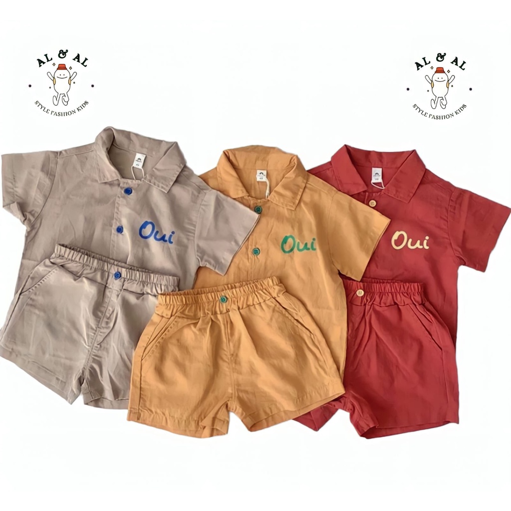 Pakaian Kemeja Lengan Pendek Anak Cowok Dan Cewek Motif Oui Style Korea Umur 1-5 Tahun Terviral / St