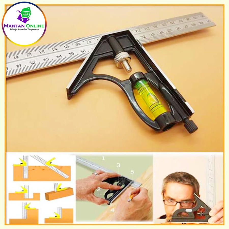 

penggaris siku l waterpass kombinasi square ruler sudut presisi air geser serbaguna alat ukur tukang