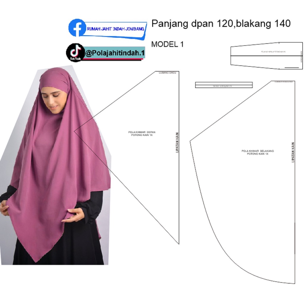 Pola Instan Pola Khimar Pola French Khimar Tanpa Lengan FREE CADAR