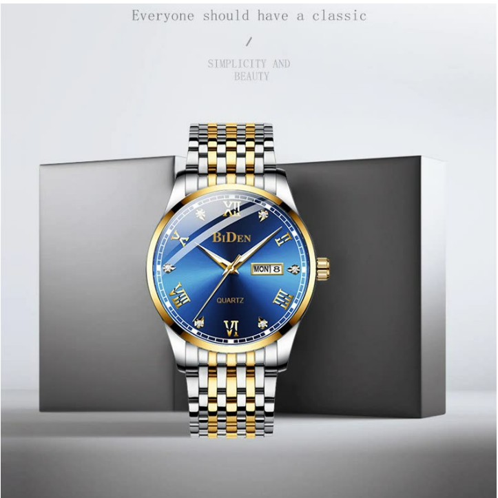 BIDEN original jam tangan pria classic casual luxury stainless steel band watch