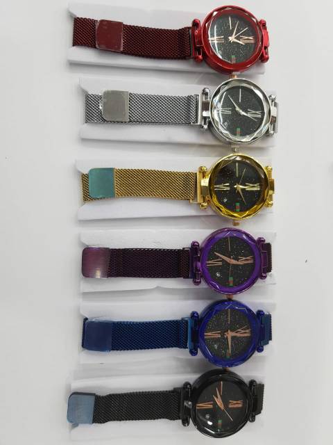 Jam magnet mesh strap tanggal date promo bergaransi free box polos